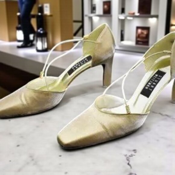 Stuart Weitzman Gold Lame & Rhinestone Mid Heel Formal - Picture 4 of 12